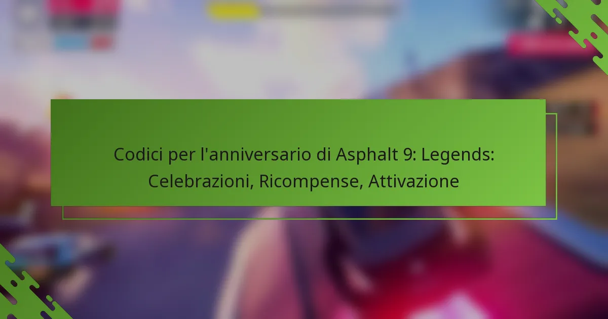 Codici per l’anniversario di Asphalt 9: Legends: Celebrazioni, Ricompense, Attivazione